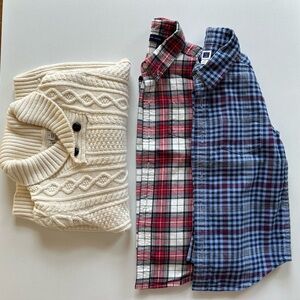 Janie and Jack Cable Knit Sweater + Plaid Dress Shirts